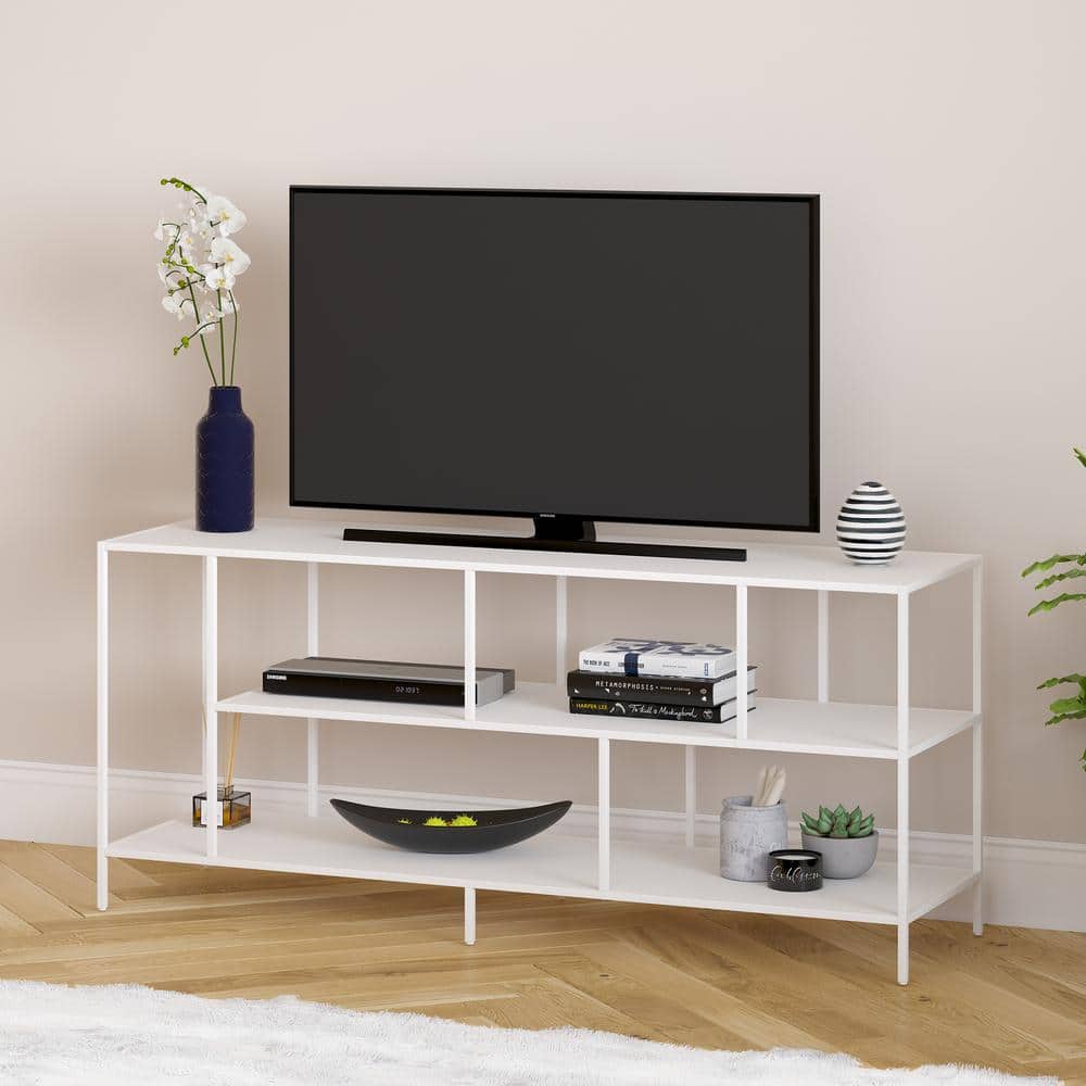 Matte White 55" Steel 3-Shelf TV Stand