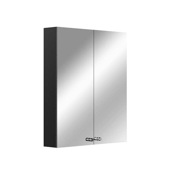 Modern 24 in. W x 26 in. H Surface Mount Black Framless Rectangular Iron Medicine Cabinet with Mirror