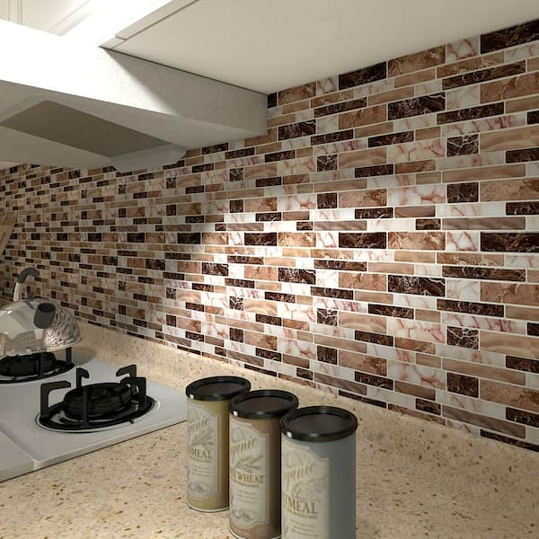 10 Tiles DIY Self-Adhesive Kitchen Backsplash Marble Look Decorative Tiles 