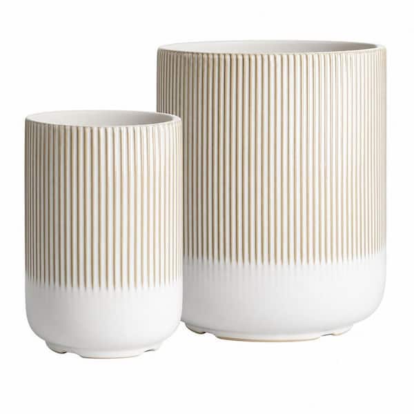 2 Pack Arctic White Ceramic Utensil Holder 7.3 in. and 5.4 in. Spatula Storage Utensil Organizer for Small Apartment