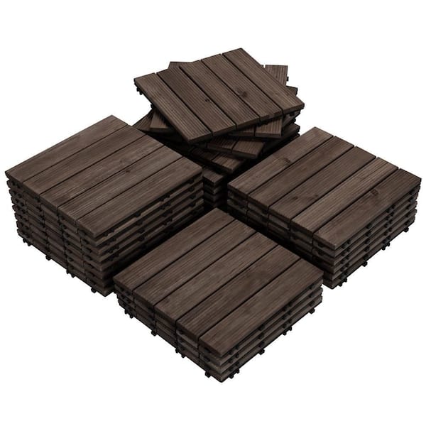 Yaheetech 12 in. x 12 in. Fir Wood Interlocking Deck Tiles looring For Patio Garden Pack of 27 Tiles