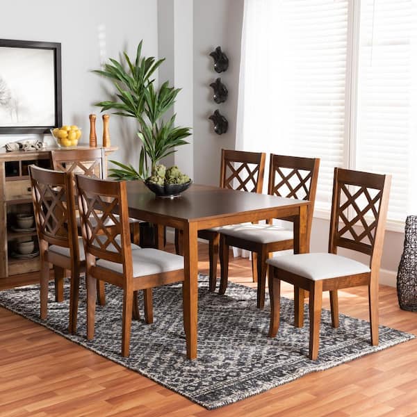 Baxton Studio Verner 7 Piece Grey and Walnut Brown Dining Set