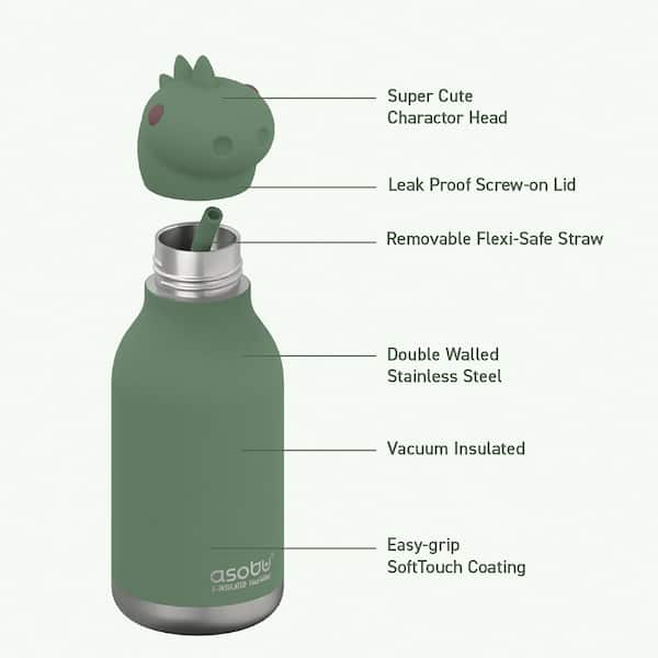 ASOBU Bestie Bottle 16 oz. Green Dinosaur Stainless Steel