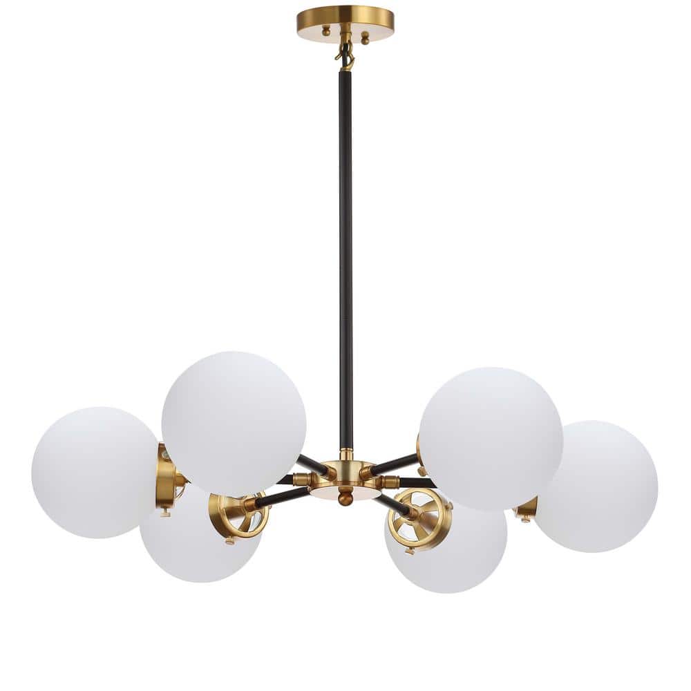 Caleb 28" Brass Gold & Black Sputnik LED Chandelier with Frosted Glass