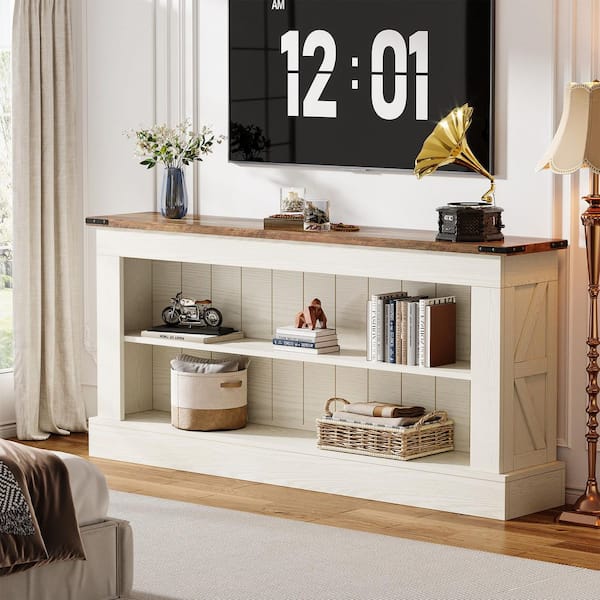 White 63 in. TV Stand Fits TVs Up to 50 to 75 in. Farmhouse Entertainment Center with Storage for Living Room, Bedroom