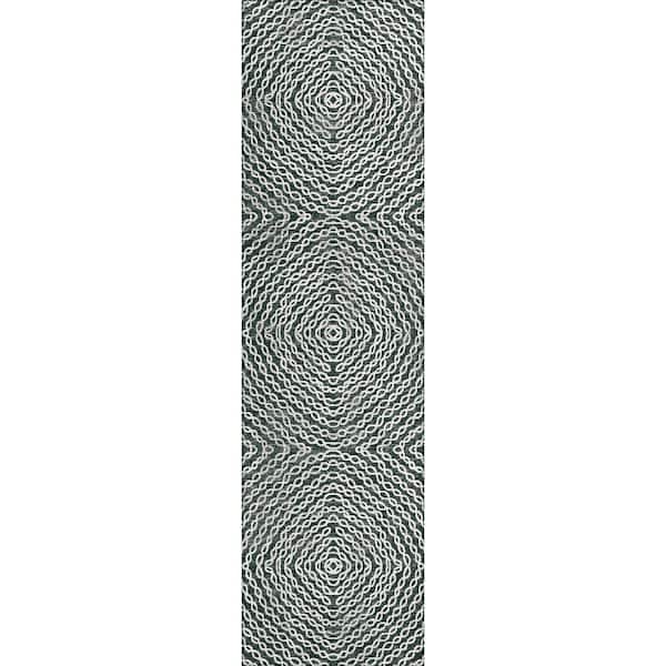 Addison Rugs Bravado Grey 2 ft. 3 in. x 7 ft. 6 in. Geometric Indoor/Outdoor Washable Area Rug