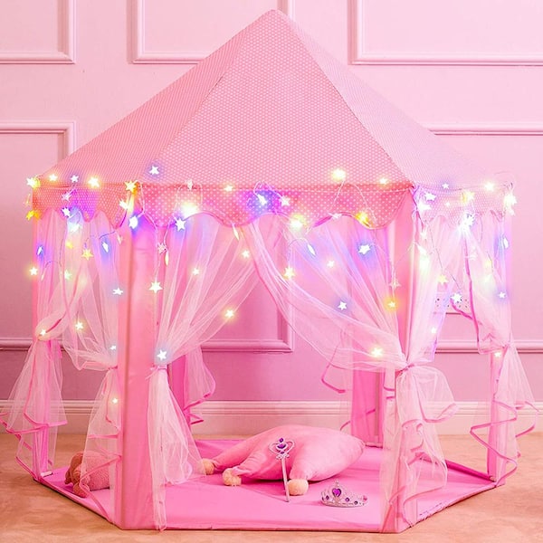 Pink Massive Pro Princess Tent Girls Large Playhouse Kids Castle Play Tent with Star Lights