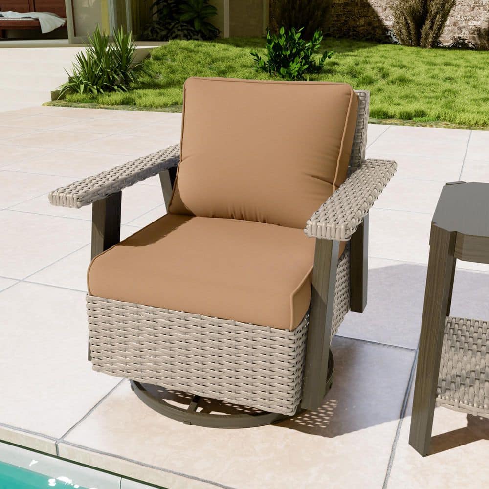 Brown Swivel Wicker Outdoor Lounge Chair Seating Set with Brown Cushions (1-Pack) price history on PriceWatchPro