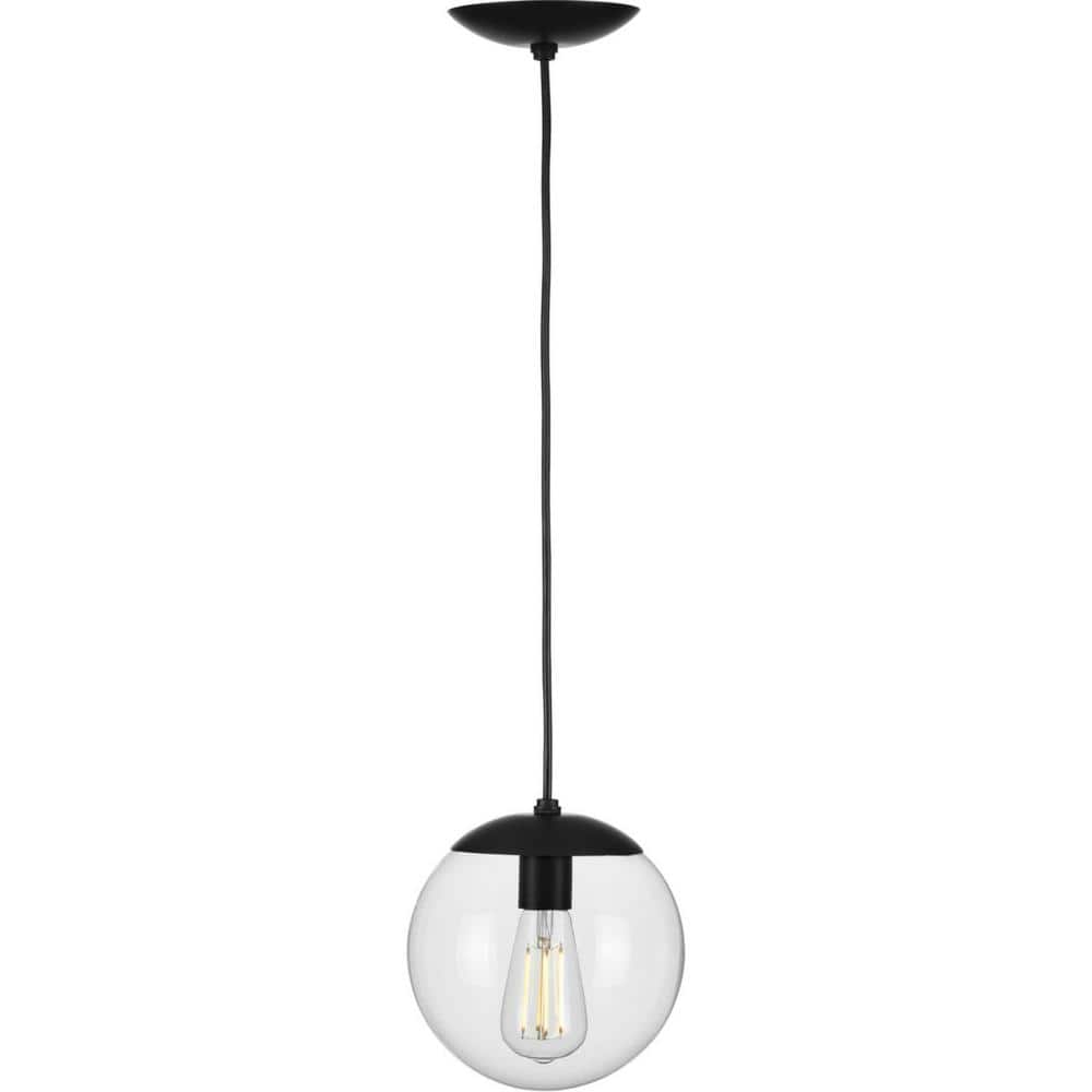Matte Black Glass Globe Pendant Light with Nickel Accents