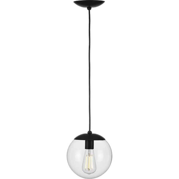 Atwell 1-Light Matte Black Clear Glass Globe Modern Small Pendant Hanging Light