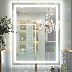 28 in. W x 36 in. H Rectangular Frameless Front & Back Lighted Anti-Fog Wall Bathroom Vanity Mirror, Tempered Glass, ETL