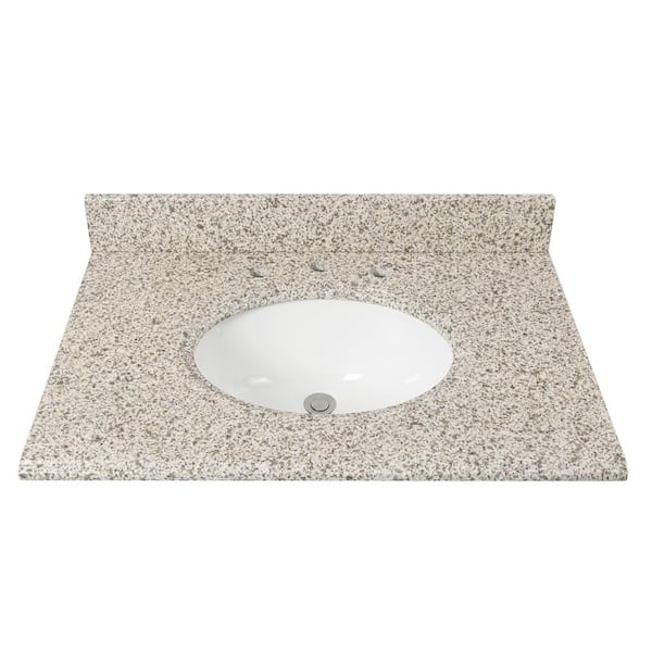 Home Decorators Collection 31 in. W x 22 in D Granite White Round Single Sink Vanity Top in Beige