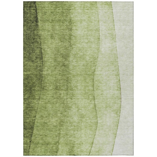 Olive Green, Artichoke Green 9 ft. x 12 ft. Woven Abstract Polyester Rectangle Indoor / Outdoor Area Rug