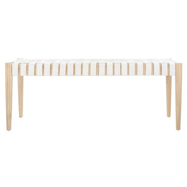 SAFAVIEH Amalia 47 in. Off-White/Brown Faux Leather Entryway Bench