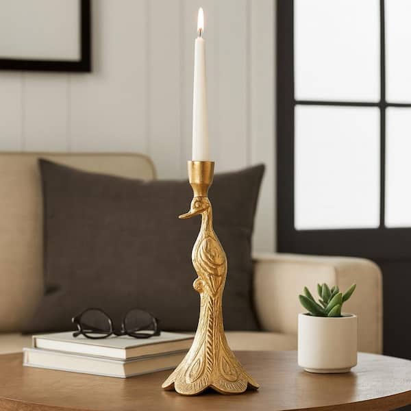 10 in. Gold Metal Peacock Taper Candle Holder