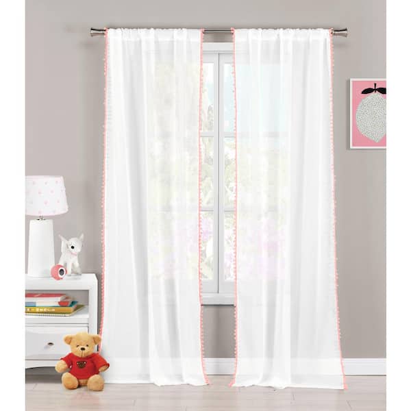 Duck River Pink Border Rod Pocket Sheer Curtain - 38 in. W x 84 in. L (Set of 2)