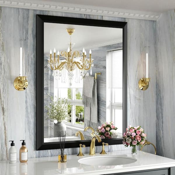 30 in. W x 36 in. H Rectangular Aluminum Alloy Framed and Tempered Glass Wall Bathroom Vanity Mirror in Matte Black