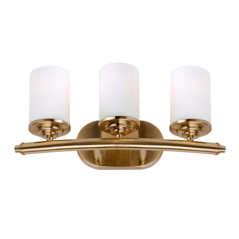 Ames Soft Gold Steel 3-Light Cylinder Bath Vanity Fixture