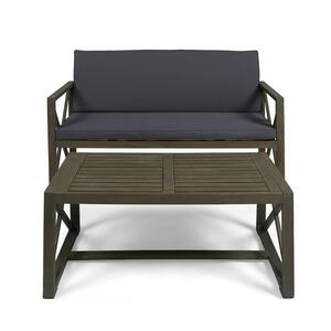Andora Gray 2-Piece Acacia Wood Outdoor Patio Conversation Set with Dark Grey Cushions