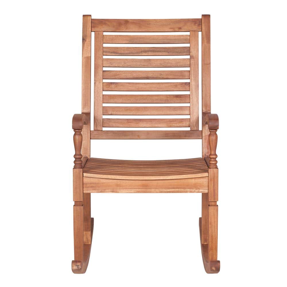 Brown Acacia Wood Outdoor Rocking Chair with Arms