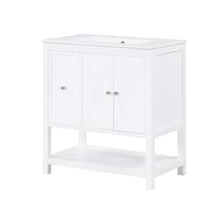 30 in. W x 18.3 in. D x 33.9 in. H Single Sink Freestanding Bath Vanity in White with White Ceramic Top