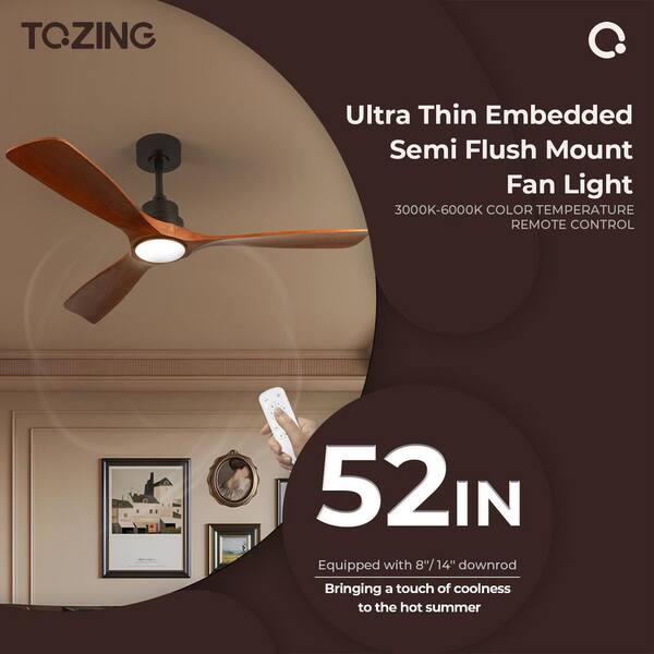 TOZING 52 in. Smart Industrial Indoor LED Wood and Black