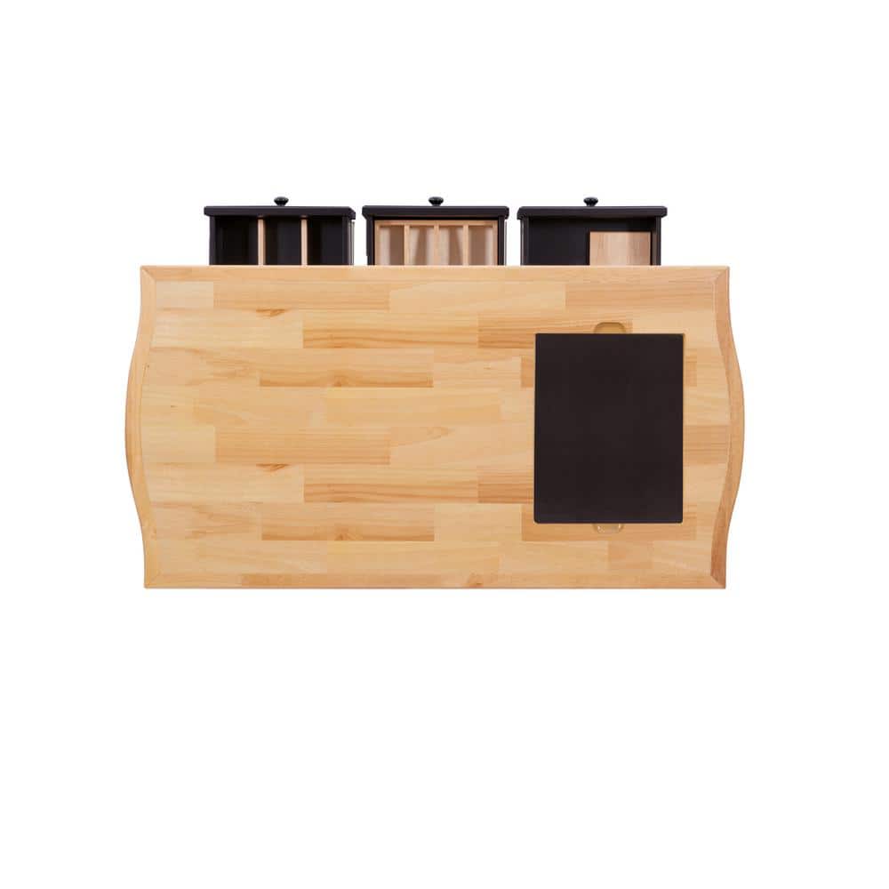 Black and Natural Wood Kitchen Island with Granite Top