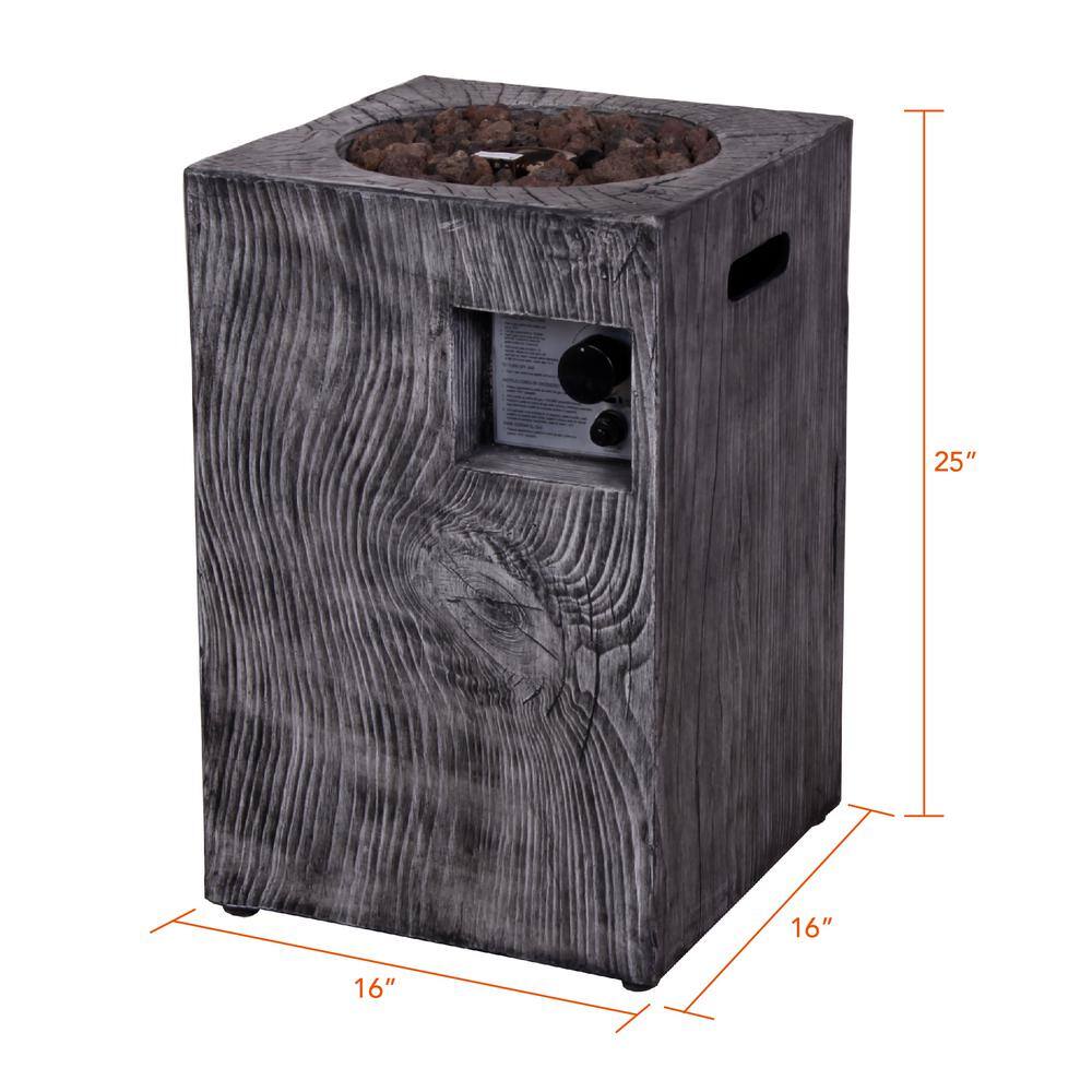 Gray Rectangular Stone Propane Fire Pit Column
