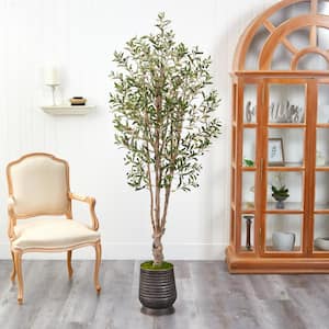 6.5 ft. Olive Artificial Tree in Ribbed Metal Planter