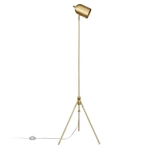 56 in. Brass 1 1-Way (On/Off) Tripod Floor Lamp for Living Room with Metal Dome Shade