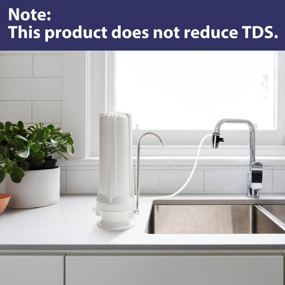 Compact White Countertop Water Filtration System with Carbon Filter