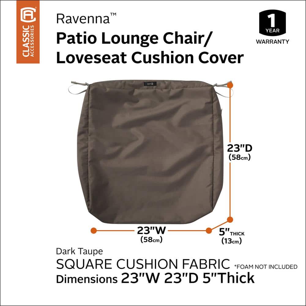 Ravenna Dark Taupe Square Water-Resistant Patio Cushion Cover, 23" x 23"