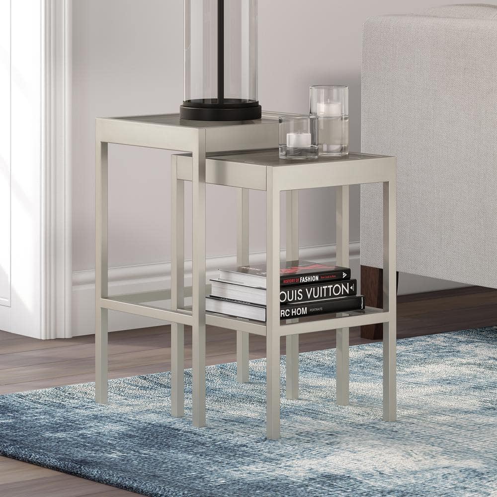 Alexis Silver Metal and Glass Nested Side Tables