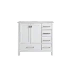 36 in. W x 22 in. D x 34 in. H Single Bathroom Vanity in White with Engineered Stone Top in Calacatta with White Basin