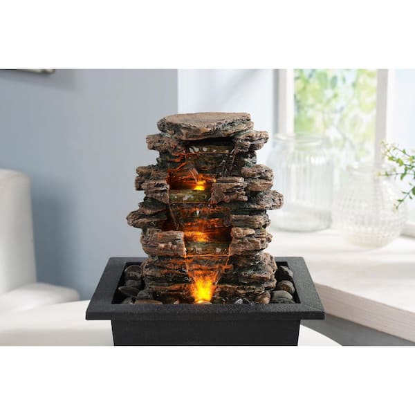 Afoxsos Tabletop Water Fountain with Automatic Pump and Natural