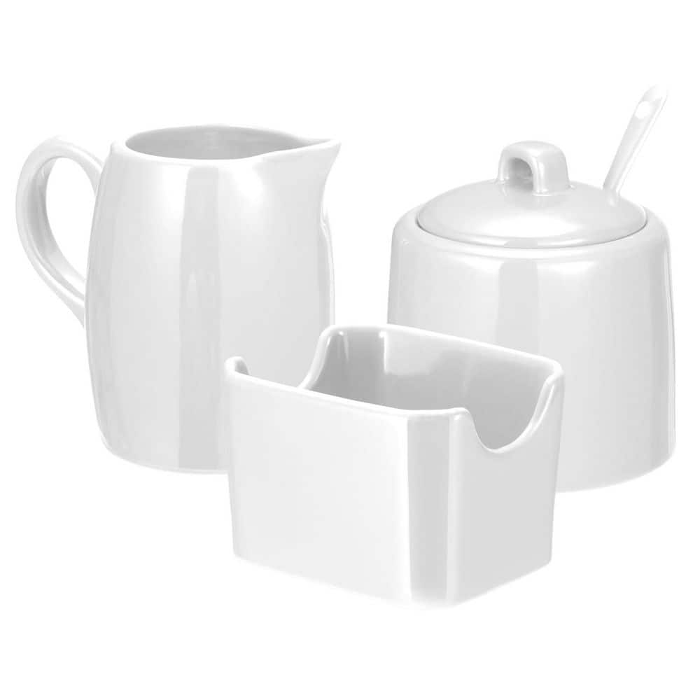 Anqtovp 9 fl. oz. White Porcelain Sugar and Creamer Set with Lid and ...