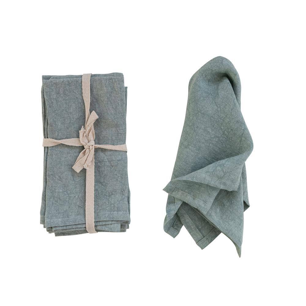 Mint Green Stonewashed Linen 18'' Square Dinner Napkins, Set of 4