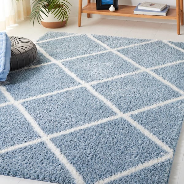 Tahoe Shag 5 ft. x 7 ft. Blue/White Diamond Abstract Area Rug