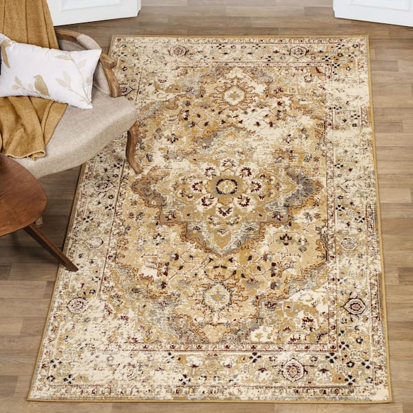 Nysa Camel 8 ft. x 10 ft. Rectangle Floral Diamond Geometric Polypropylene Area Rug