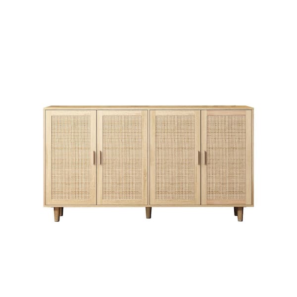 Unbranded 62.2 in. W x 15.75 in. D x 34.65 in. H Brown Linen Cabinet with 4-Door Rattan Decorative Cabinet for Living Room, Office