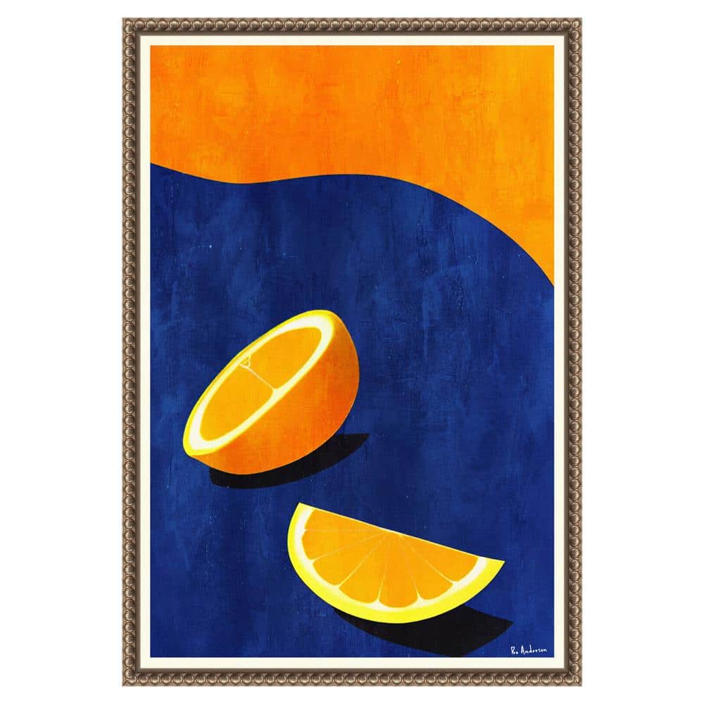 Vibrant Orange and Blue Abstract Canvas Wall Art with Beaded Frame
