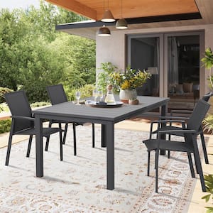 Grey 5-Piece Metal Outdoor Dining Set with Adjustable Folding Table