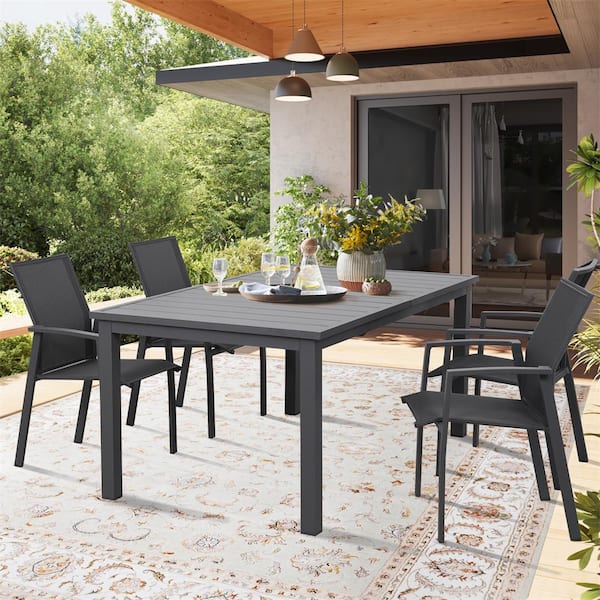 Cascia Grey 5-Piece Metal Outdoor Dining Set with Adjustable Folding Table