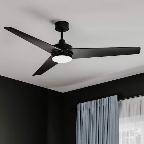 Velto 60-in 3-Blade Indoor Modern Matte Black Smart Standard Downrod Mount Ceiling Fan with LED Light and Remote