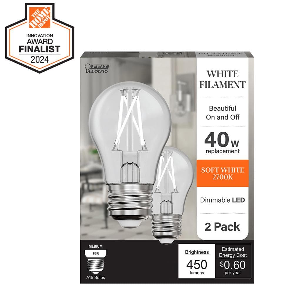 40-Watt Equivalent A15 Dimmable White Filament CEC Clear Glass E26 LED Ceiling Fan Light Bulb, Soft White 2700K (2-Pack) price history on PriceWatchPro