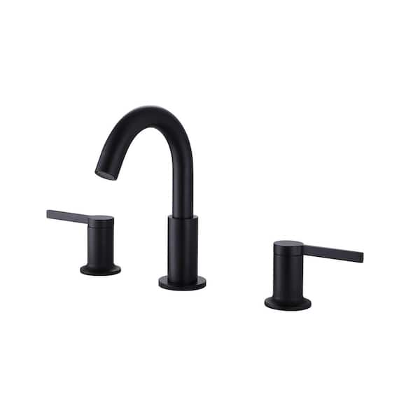 Tomfaucet 8 in. Widespread Deck Mount 2-Handle Bathroom Faucet in Matte Black