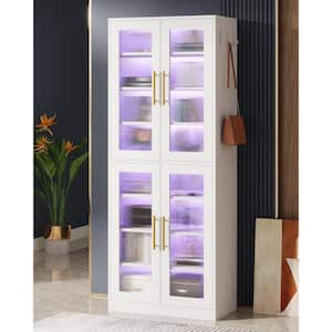 Eulas 66.93 in. Tall White Engineered Wood 8-Shelf Bookcase Bookshelf with Door and LED Light