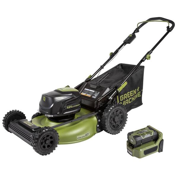 Green Machine 62V Cordless 3-in-1 High Wheel Push Walk Behind Mower, Brushless 22 In. Cutting Width with 4Ah Battery and Rapid Charger