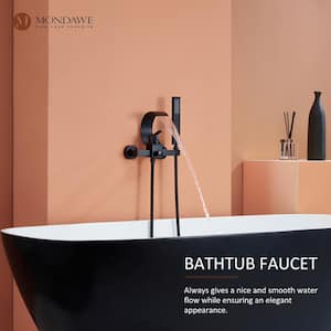 Luxury C Single Handle Shower Tub Kit 2-Spray Waterfall Tub Spout and Handheld Shower Faucet Wall Mounted in Matte Black