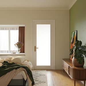 30 in. x 96 in. Solid Core MDF 1-Lite Tempered Frosted Glass and Manufacture Wood White Primed Interior Door Slab